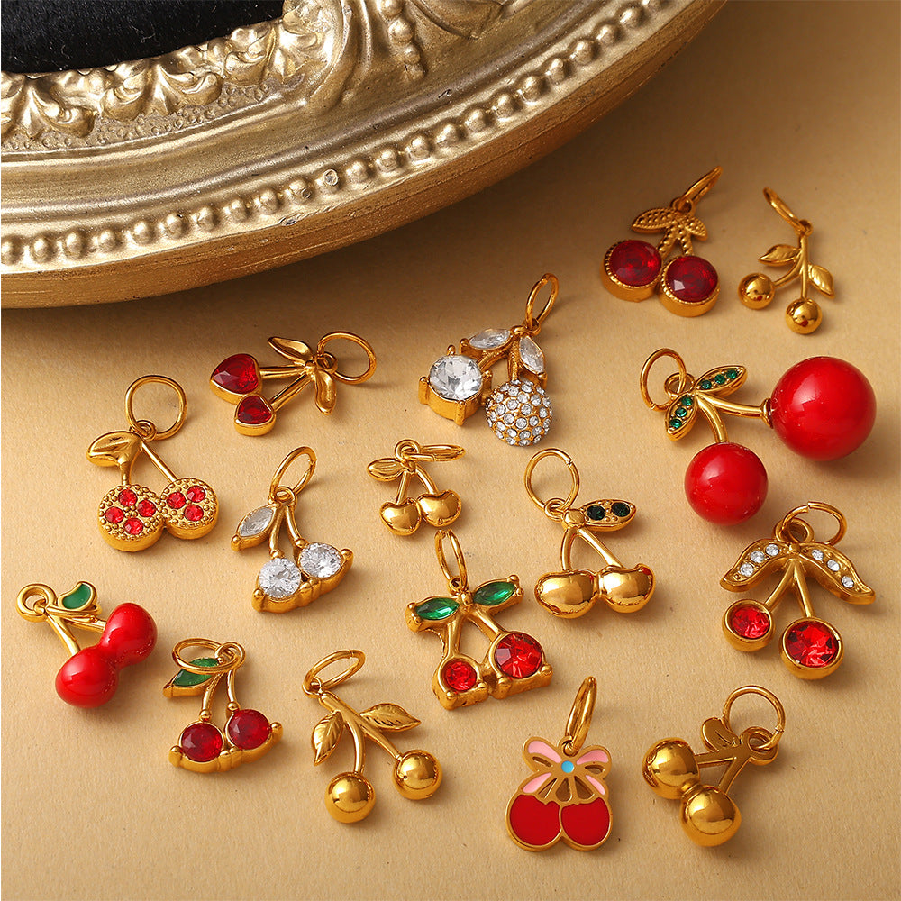 Wholesale Various Cherry Fruit Design Stainless Steel Pendants DIY Creative Bracelet Necklace Jewelry Pendant Bracelet