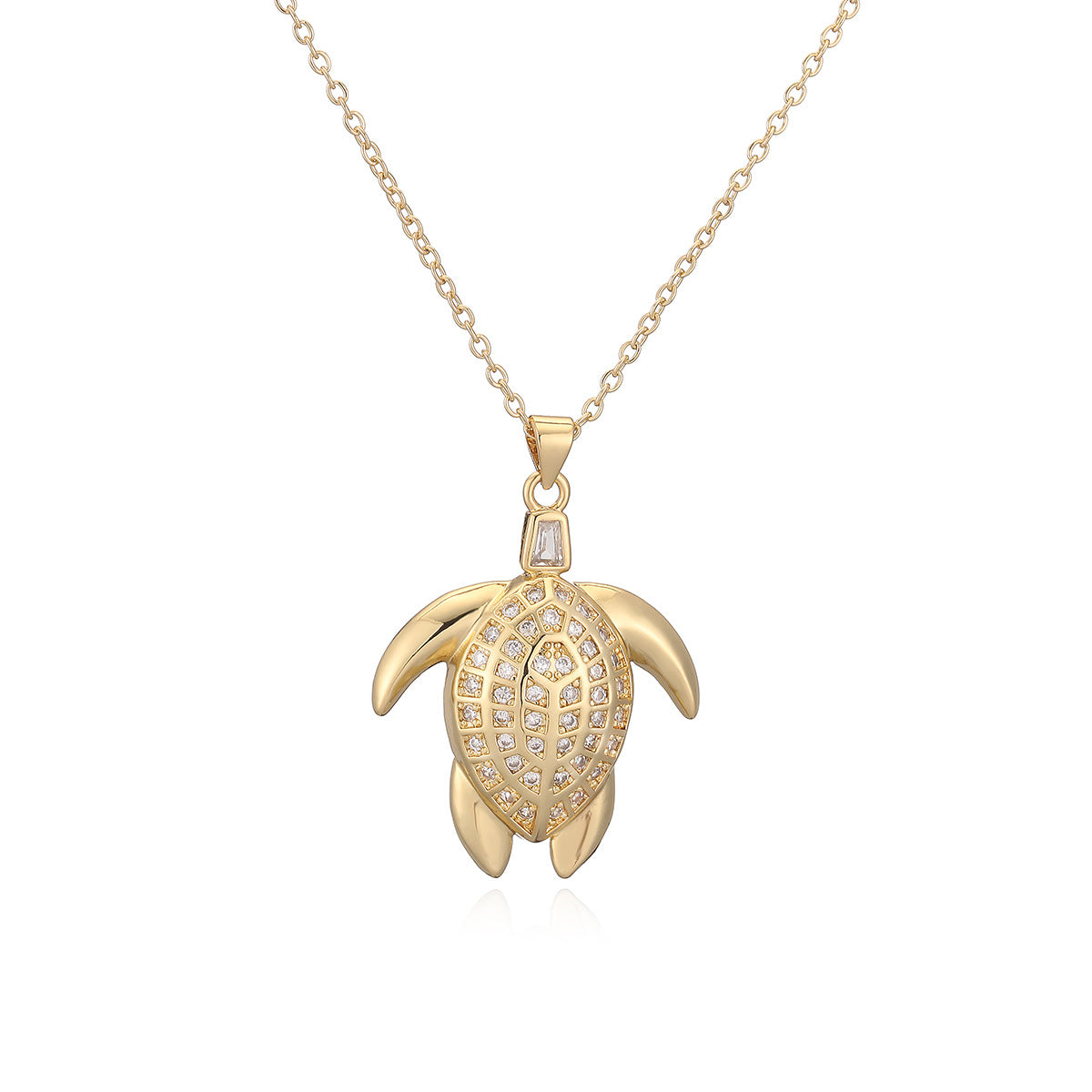 Wholesale Chic Women S Gold Plated Copper Zircon Turtle Pendant Necklace Layering Jewelry Party Gift Accessory Boutique Resale