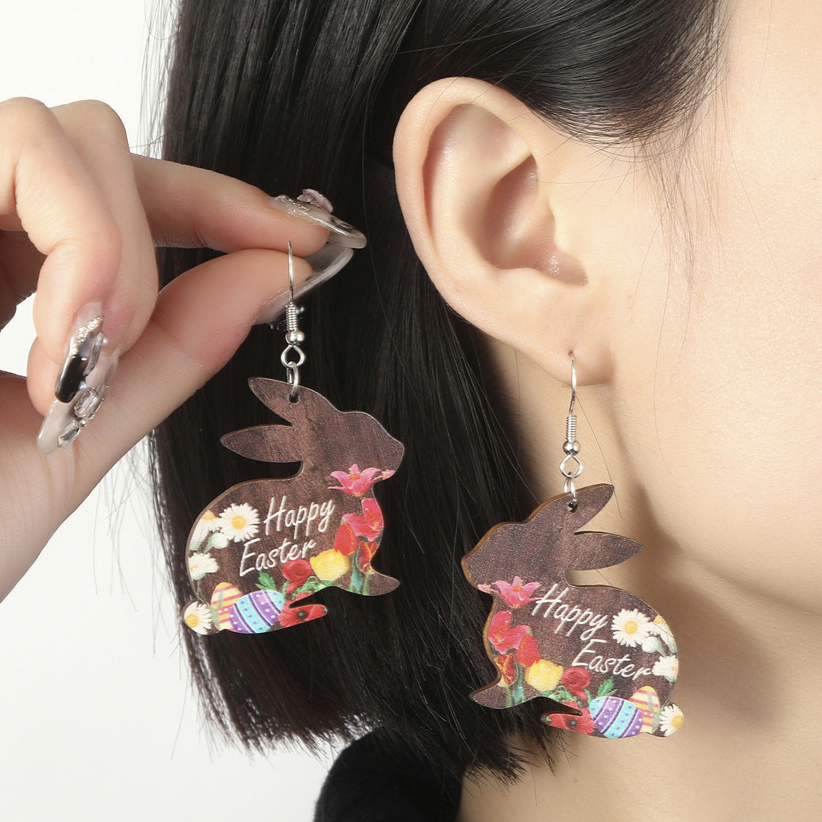 Wholesale Cute Easter Wood Earrings with Colorful Floral and Leopard Prints