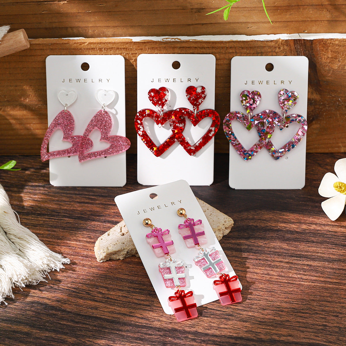 Wholesale Romantic Valentine's Day Super Shiny Heart Shaped Acrylic Earrings