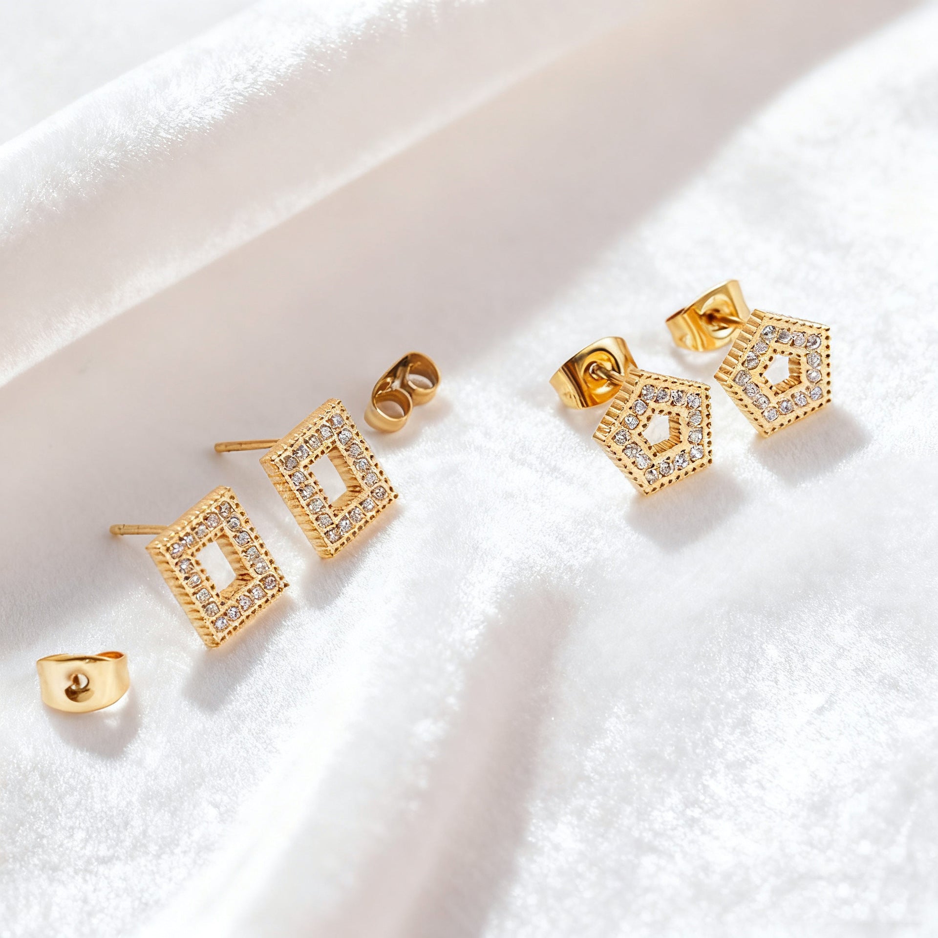 Wholesale Titanium steel geometric earrings inlaid with zircon