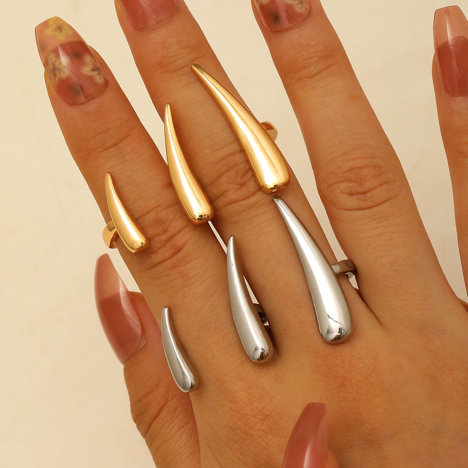 Wholesale geometric minimalist glossy teardrop ring