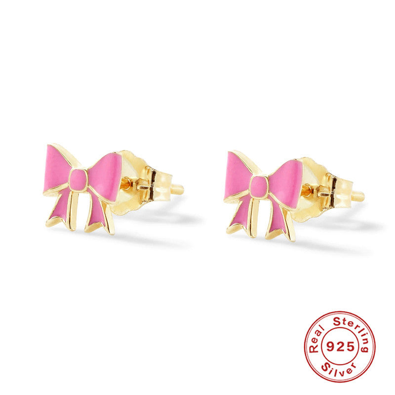 Wholesale S925 Sterling Silver Bow Color Stud Earrings Bow Earrings ACC-ES-KaNaier002