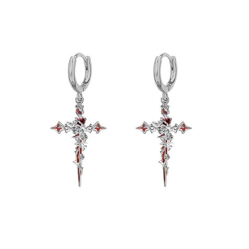 Wholesale Halloween cross thorns rose pendant earrings