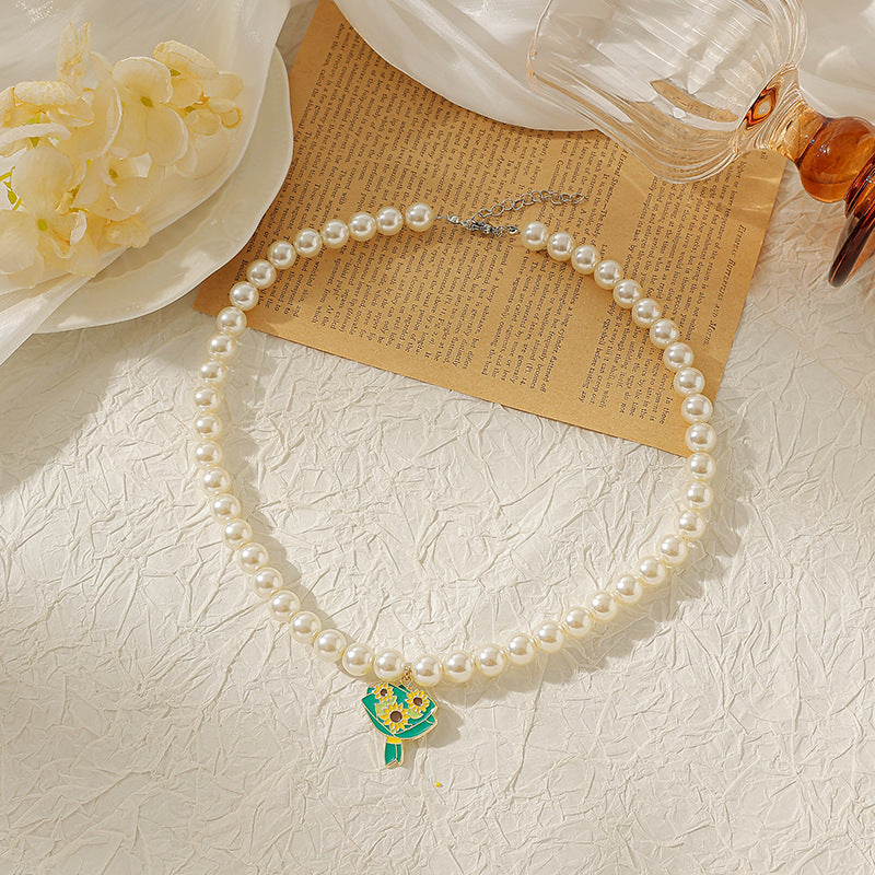 Wholesale Sunflower and Daisy Pollen Pearl Necklace