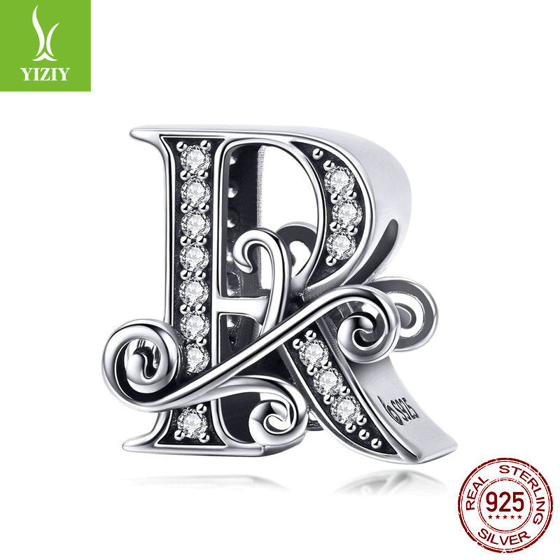 Wholesale 26 Letters DIY Beaded Bracelet Accessories Inlaid with Zircon Sterling Silver Beads Charms ACC-CHS-YinZhiyun001