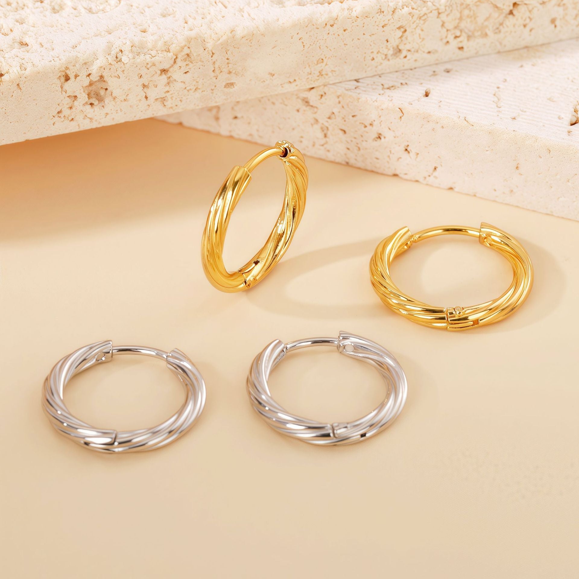 Wholesale Vintage Plum Blossom Twist Hoop  Titanium Steel  Earrings