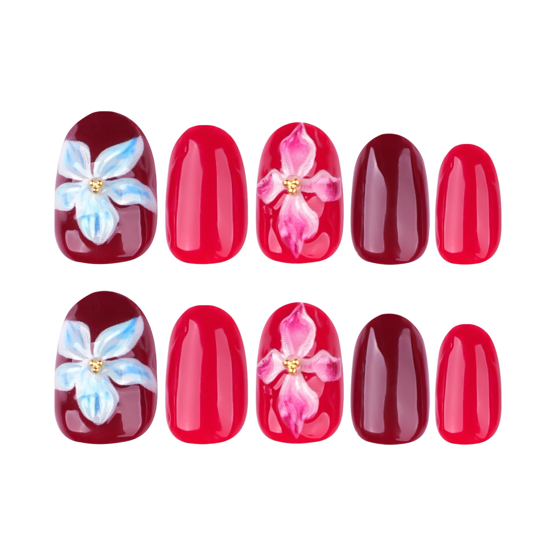 Wholesale 24 Pieces/box Burgundy 3D Flowers Bow Nails Kits Nail Stickers