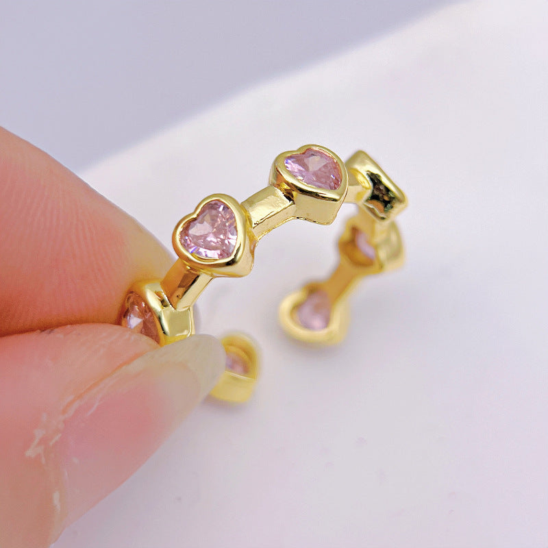 Wholesale Pink Diamond Love Zircon Open Ring Light Luxury Rings ACC-RS-YXY044