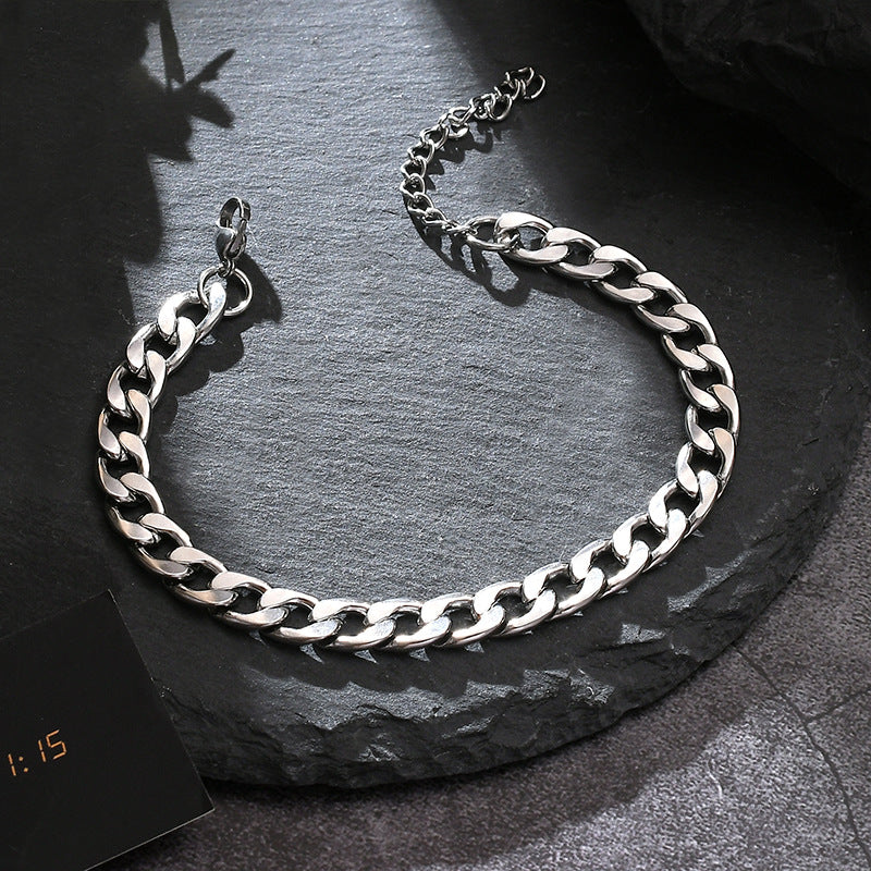 Wholesale Unisex Polished Titanium Steel Cuban Chain Bracelet - Stylish Hip Hop Jewelry Accessory for Everyday Gift