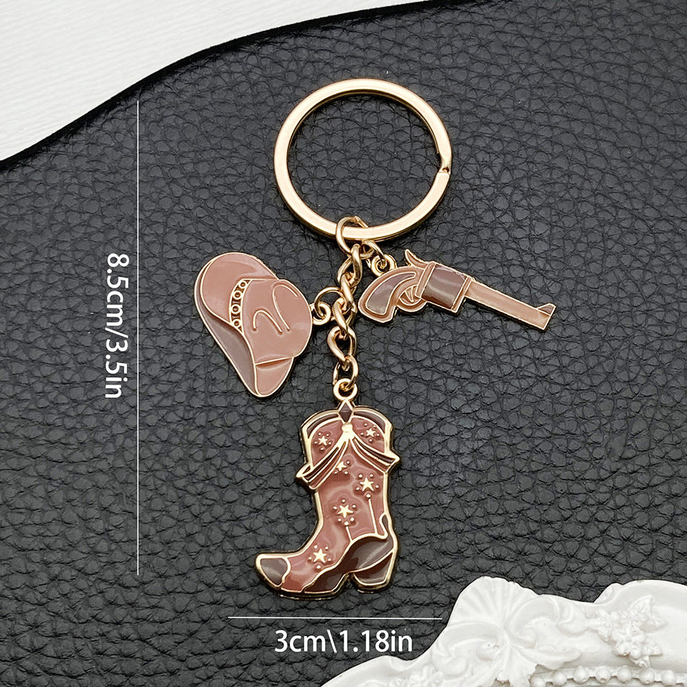 Wholesale Vintage Brown Western Cowboy Hat Boots Pistol Keychain ACC-KC-Luneng010