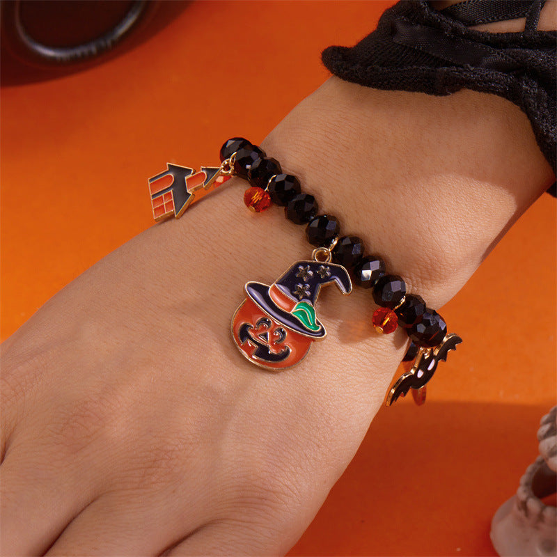 Wholesale Halloween Bracelet  Pumpkin Spider Crystal Beaded Bracelet