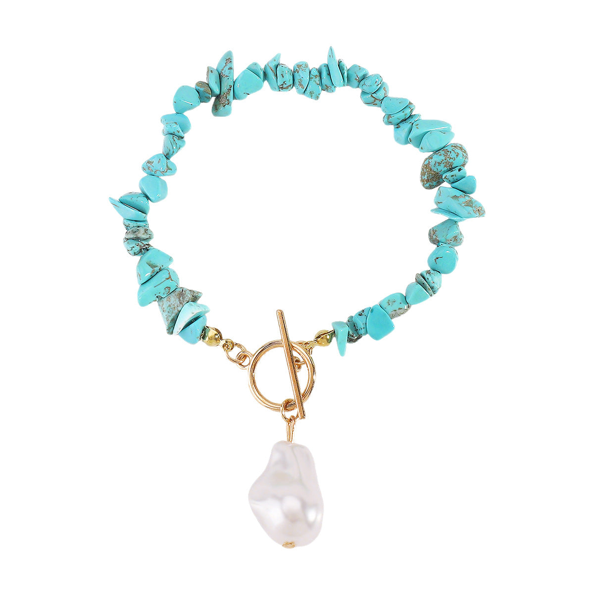 Wholesale Design Special-Shaped Pearl Pendant Ot Buckle Necklace Retro Ethnic Style Fashion Green Turquoise Bracelet