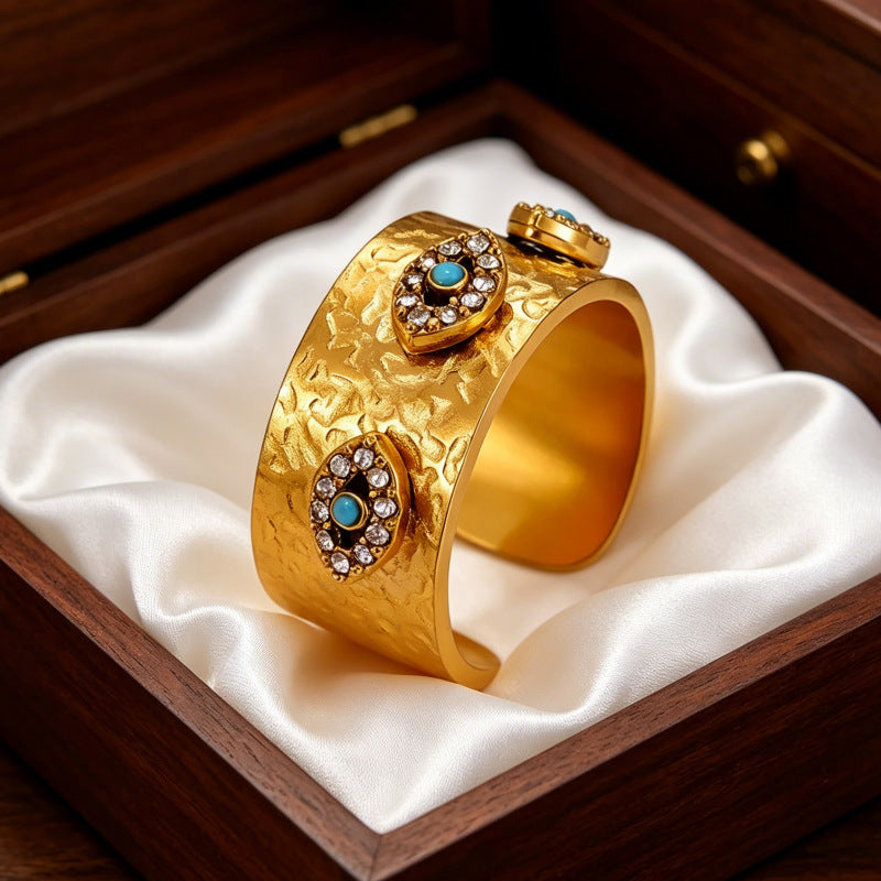Wholesale Fashion Evil Eye Open Ring Adjustable Stainless Steel Turkish Blue Eye Jewelry Accessory