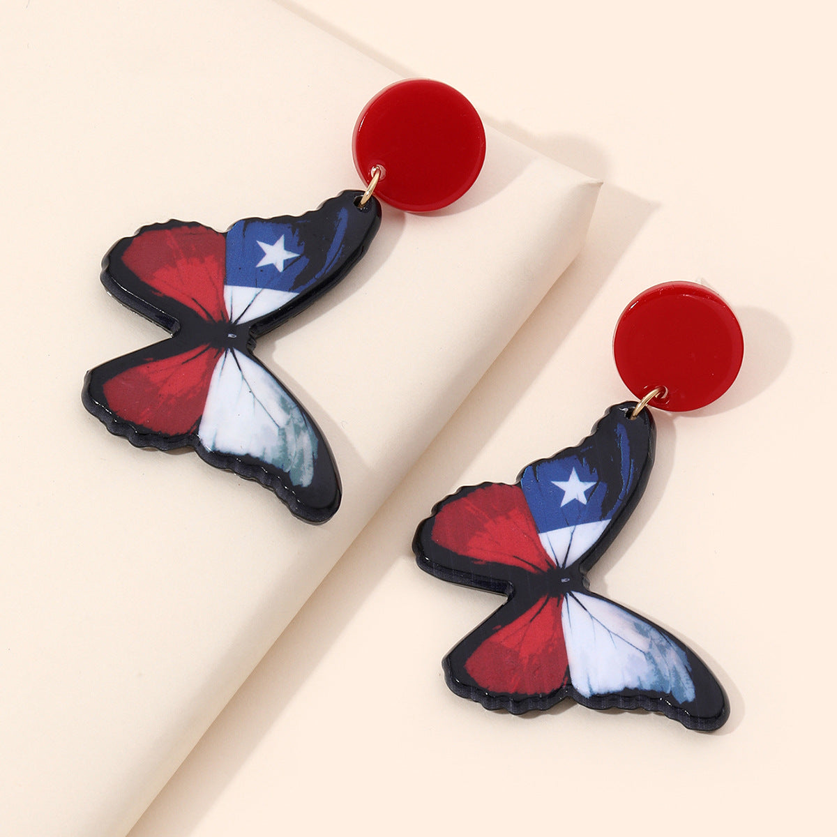 Wholesale US National Day Independence Day US Flag Butterfly Printing Acrylic Festival Earrings
