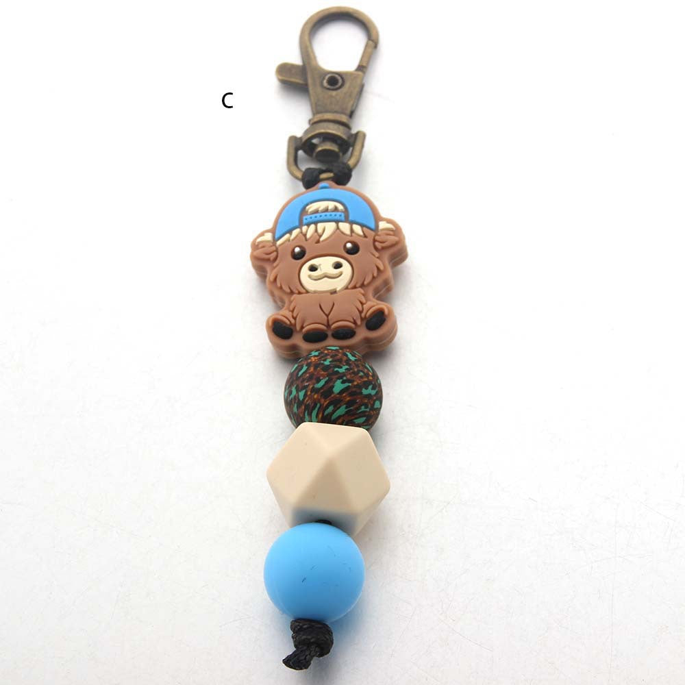 Wholesale Cartoon Cow Silicone Beaded Keychain Cute Keychain ACC-KC-JinAn009