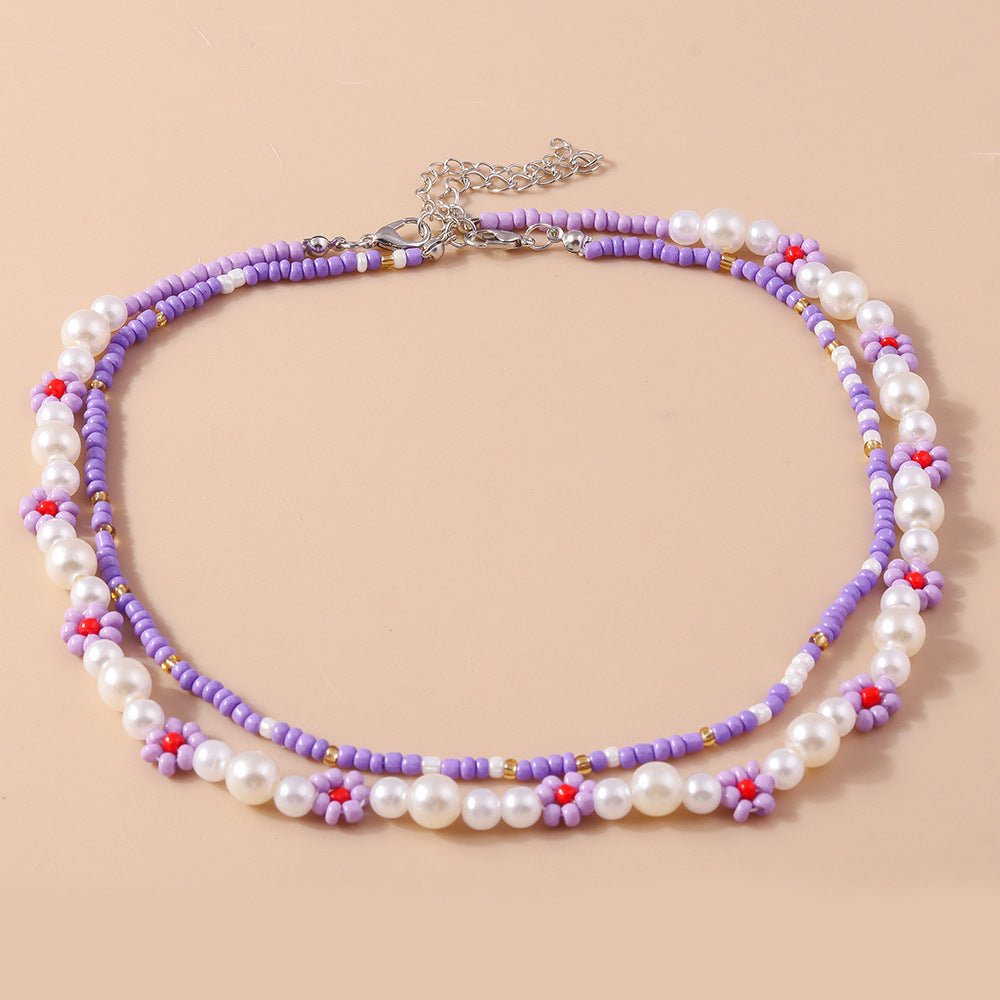 Wholesale Rice Pearl Flower Necklace Set ACC-NE-YueSen029