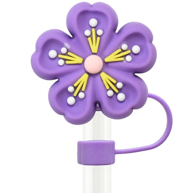 Wholesale   Random 100pcs three-dimensional flower 10mm PVC Soft Straw Tube Cap