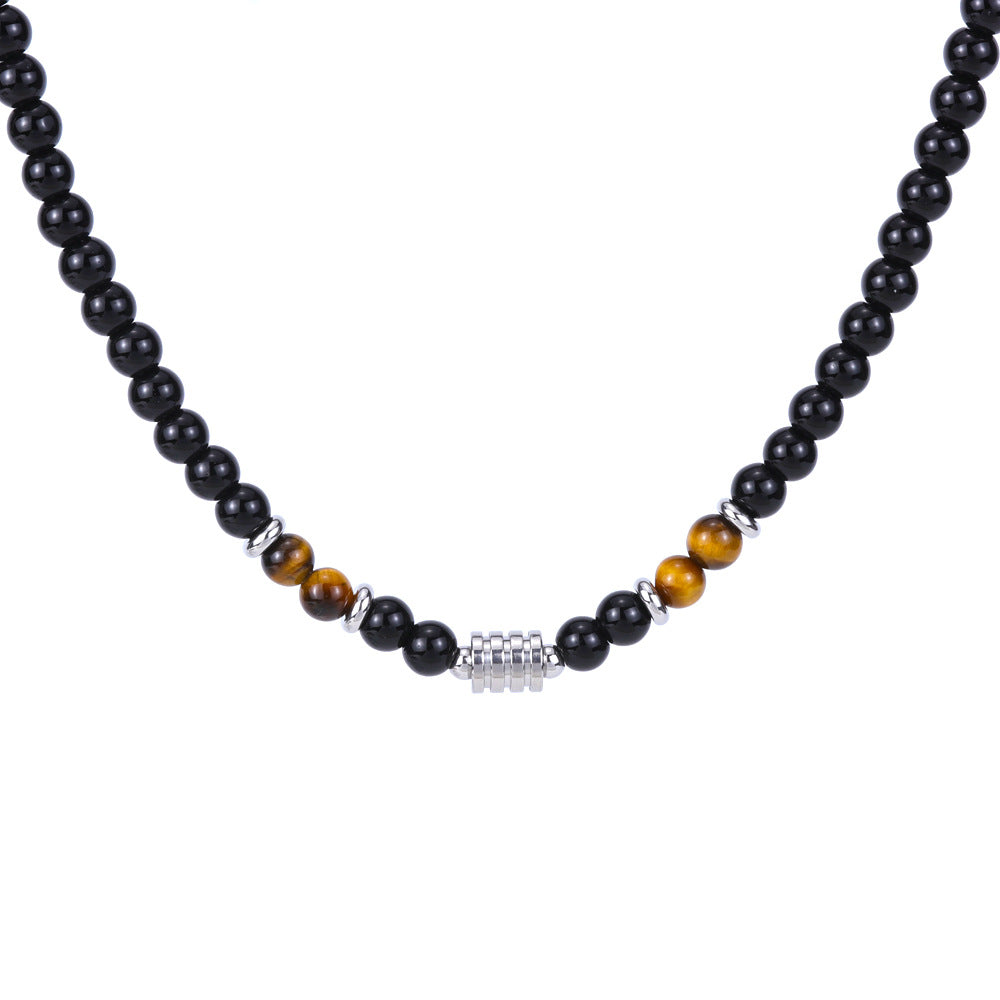 Wholesale titanium steel men' s tiger eye stone necklace