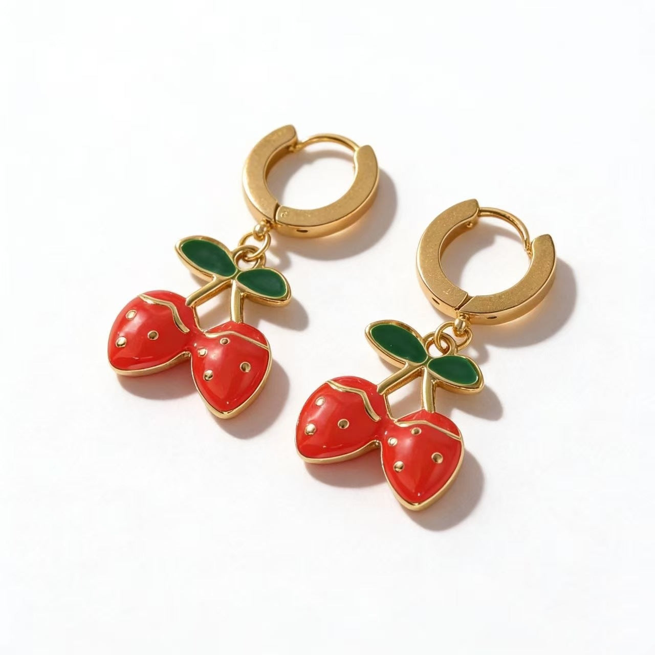 Wholesale Light Luxury Stainless Steel Sweet Enamel Strawberry  Cherry Hoop Earrings