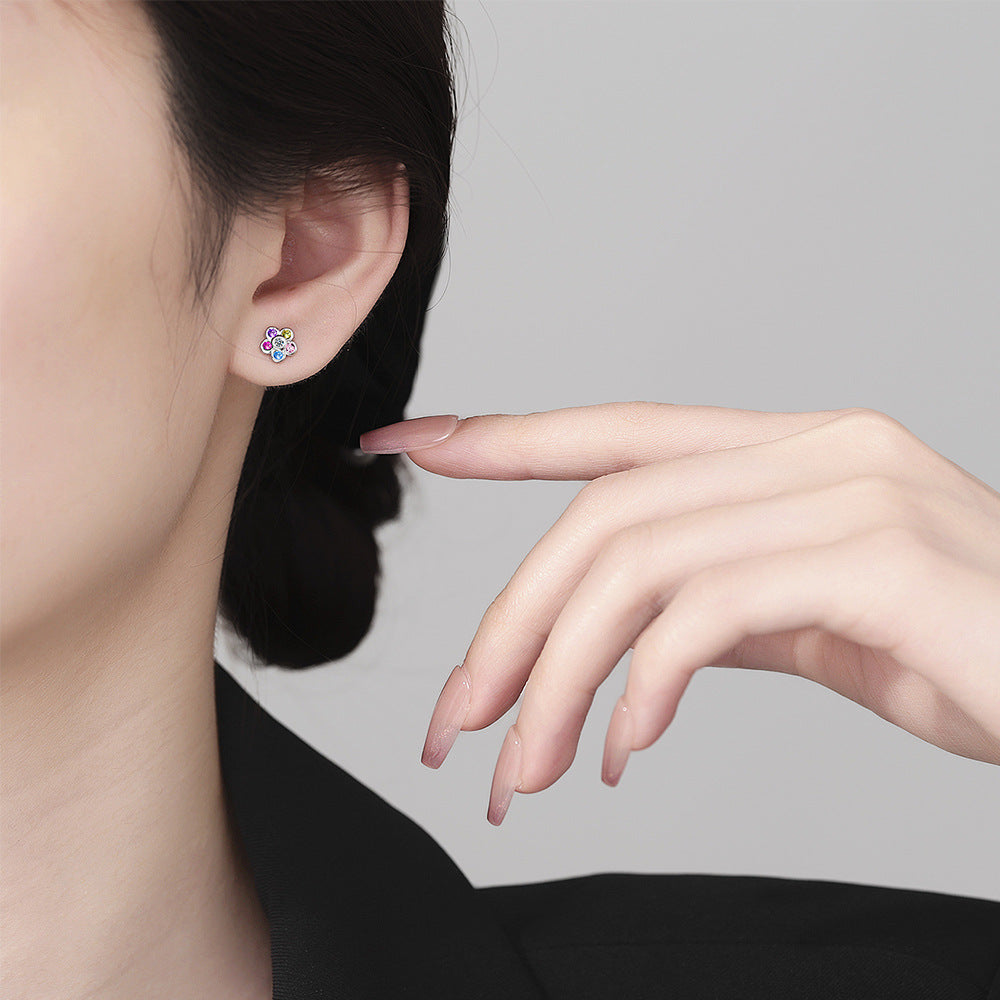 Wholesale Rainbow Flower Zircon Earrings