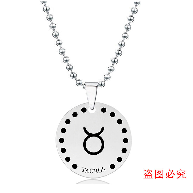 Wholesale Twelve Constellations Stainless Steel Round Pendant Christmas  Necklace