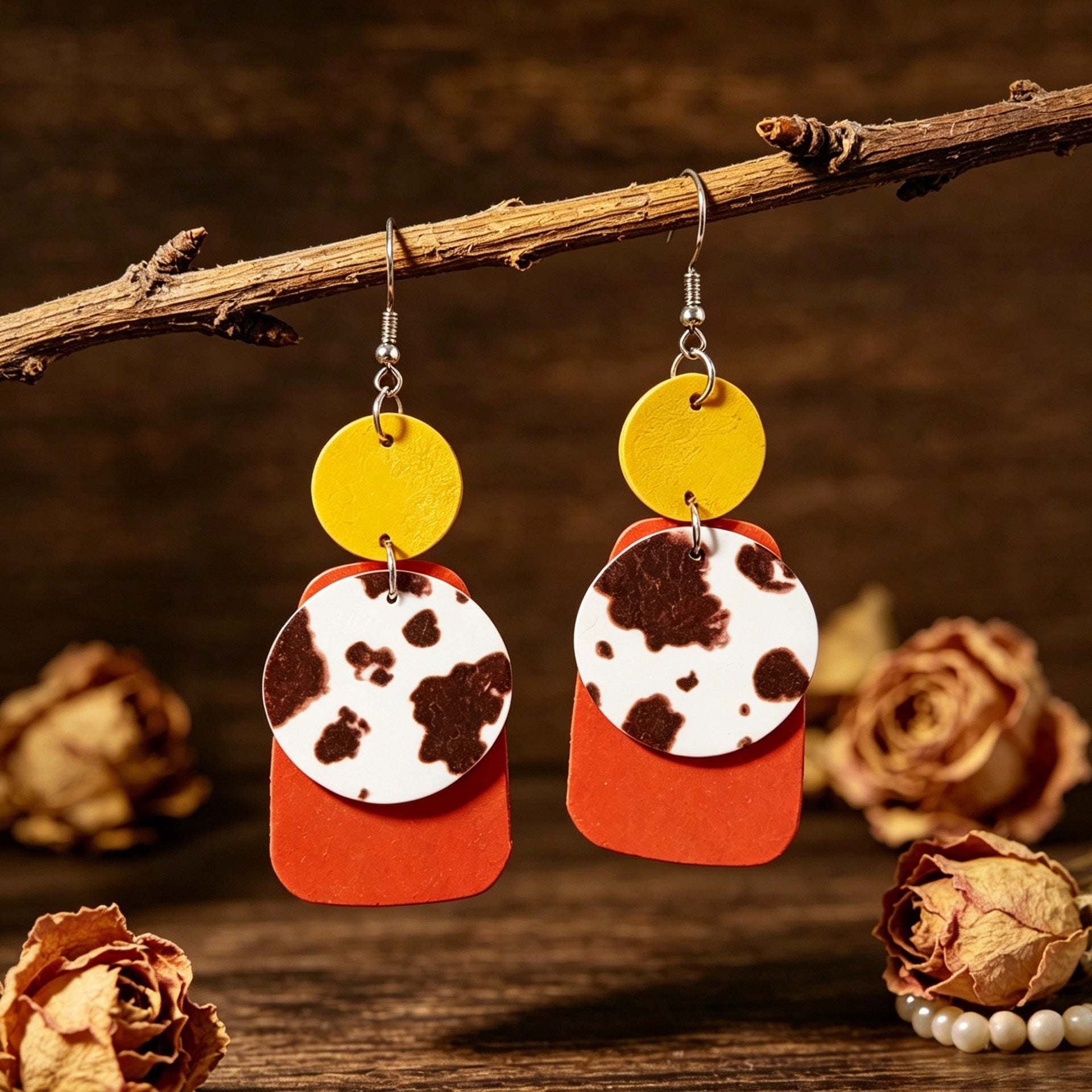 Wholesale Cow Print Leather Earrings Bohemian Retro Fashion Accessory Gift