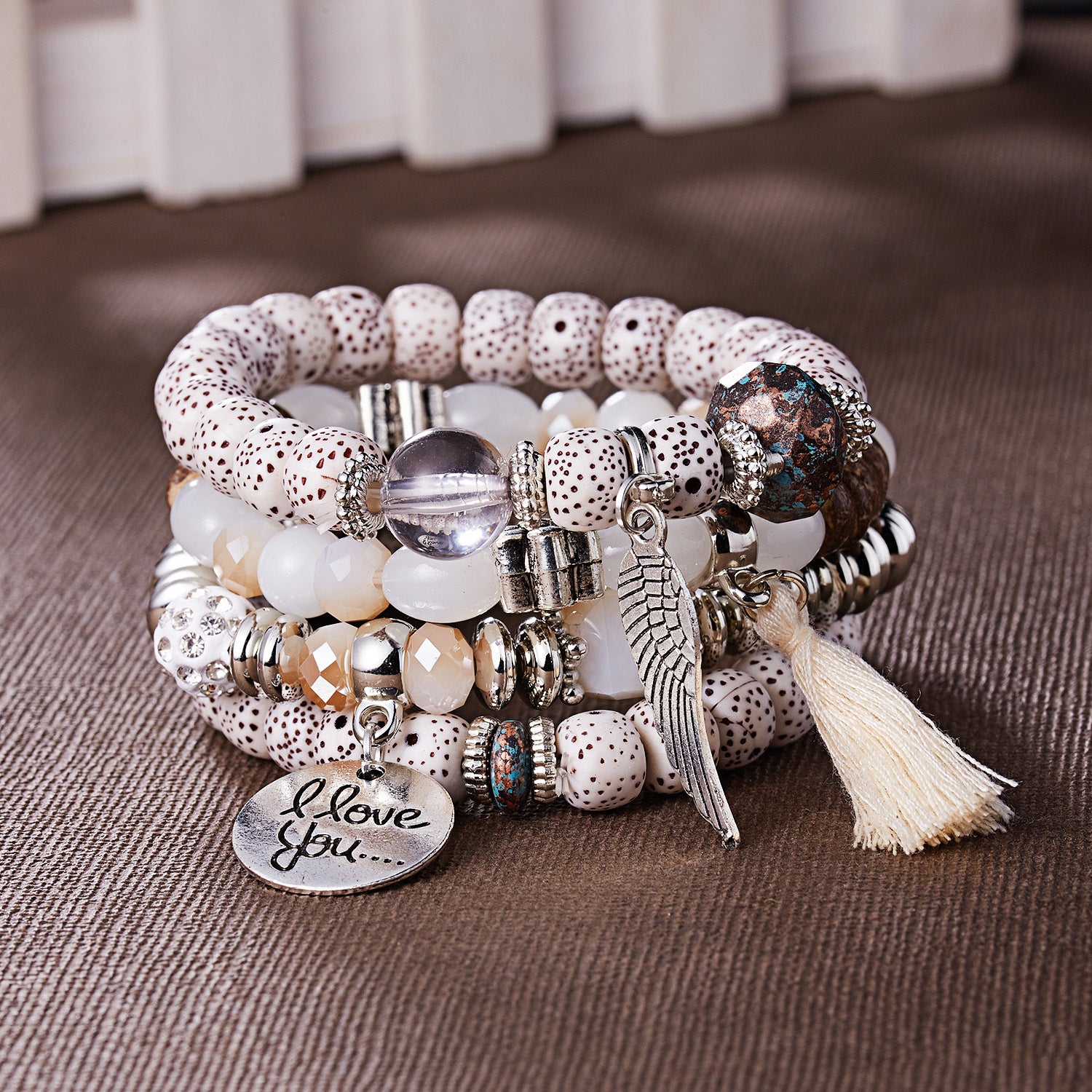 Wholesale  Bohemian Beaded Bracelet suit Wings Tassel  Bodhi Beads Rice Beads Multi-layer Bracelet