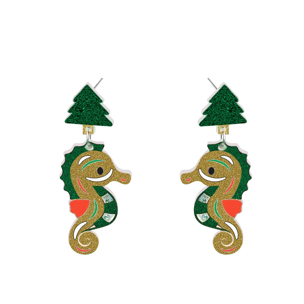 Wholesale Acrylic Christmas Tree Seahorse Crocodile Giraffe Earrings