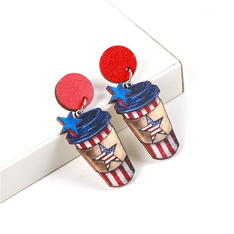 Wholesale American Independence Day Slippers Vase Coffee Cup Painted Wooden Earrings ACC-ES-ChouD001