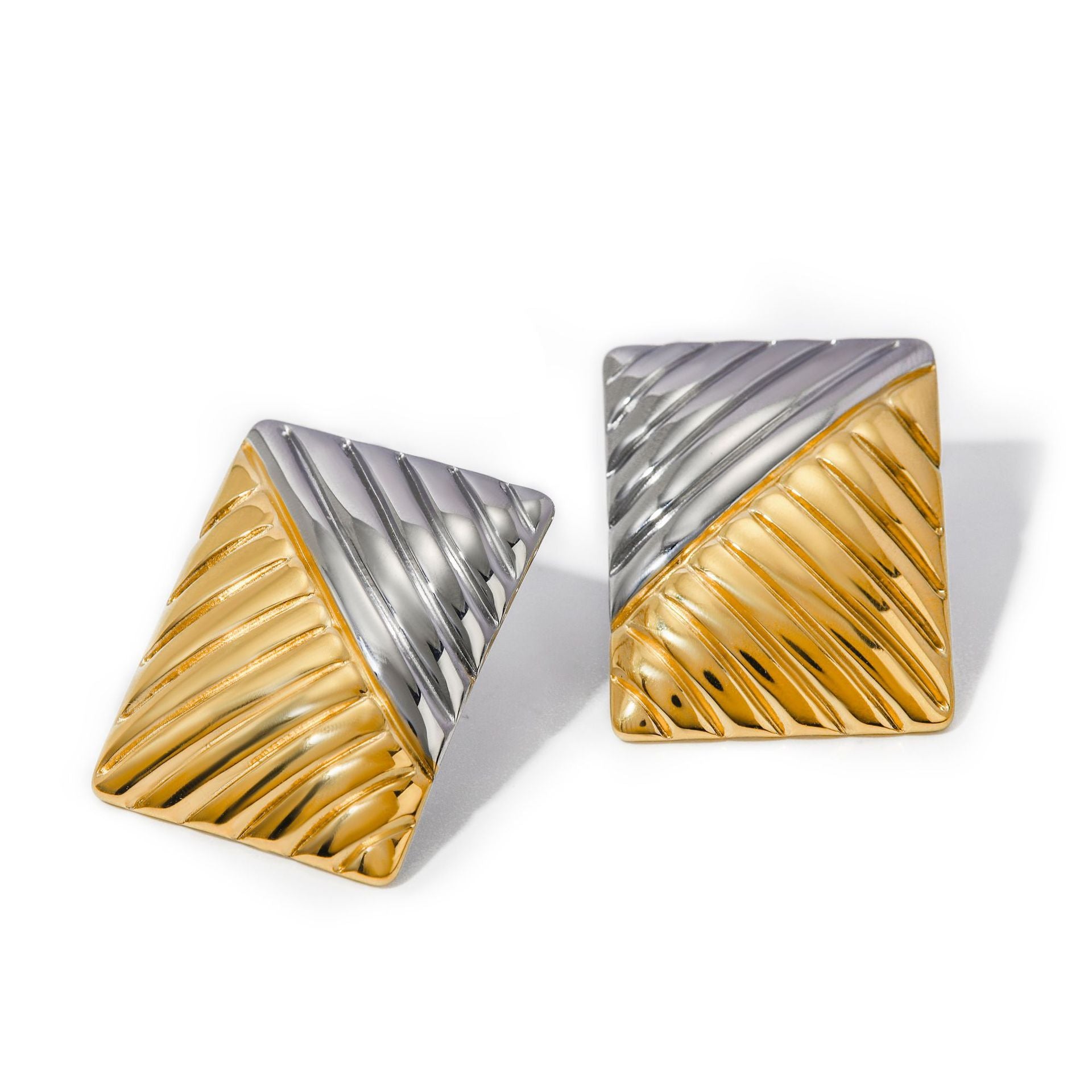 Wholesale 18k Gold Gold and Silver Color Matching Earrings Square Texture Titanium Steel Earrings ACC-ES-JieDing003