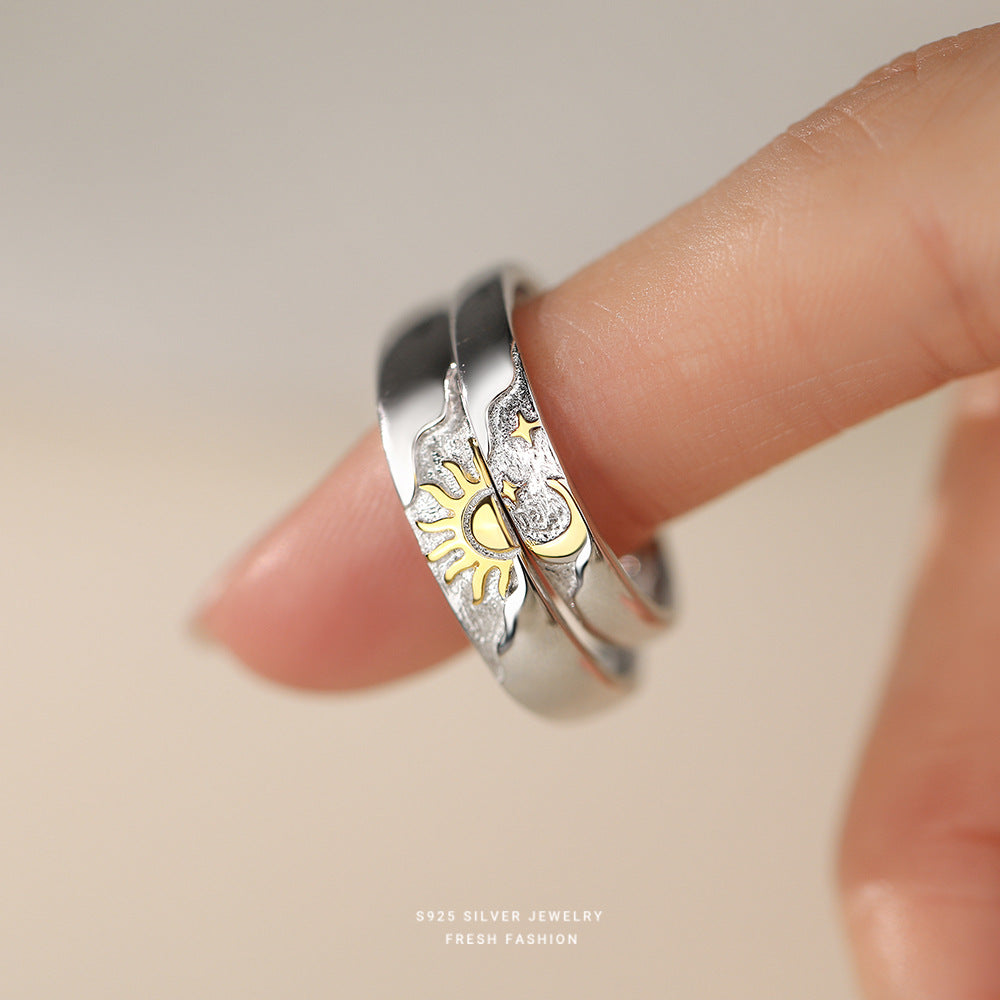 Wholesale Sun, Moon and Stars Couple Ring s925 Sterling Silver  Adjustable Rings