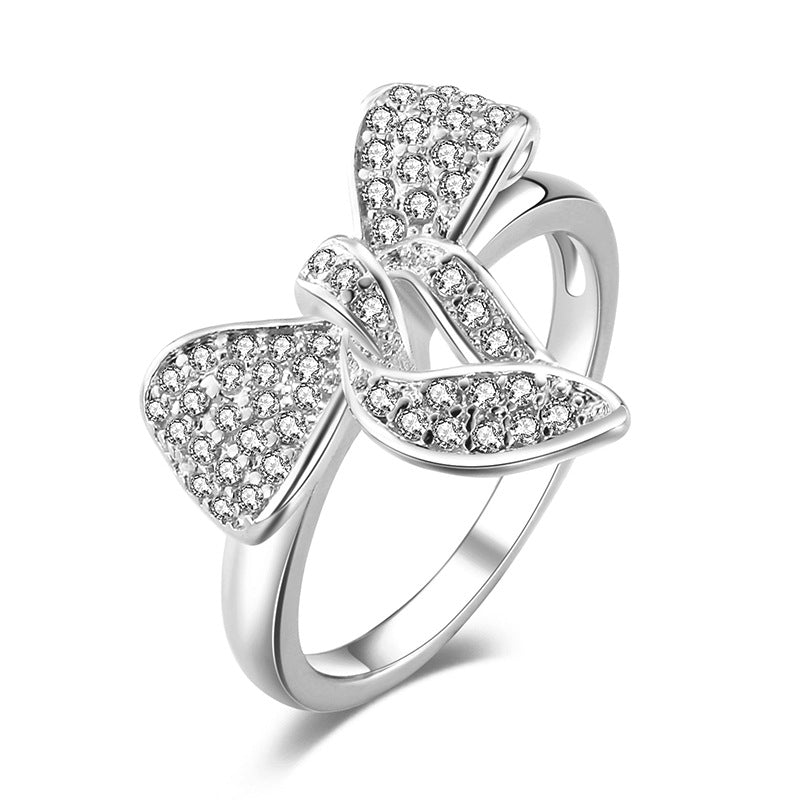Wholesale Fashion Bow Rhinestone Ring,  Copper with Electroplated Finish,  Women' s Boutique Resale Jewelry Accessory
