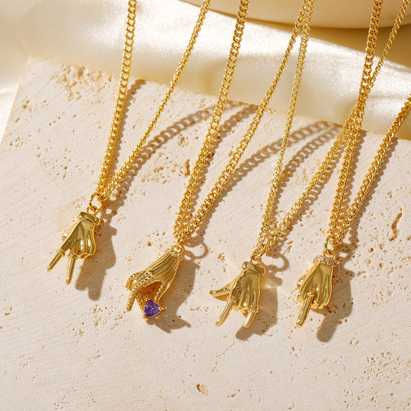 Wholesale Stainless steel gesture LOVE copper plated 18k micro set zircon clavicle chain