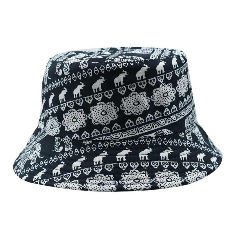 Wholesale  cartoon animal retro fisherman hat printed double-sided  sunshade hat