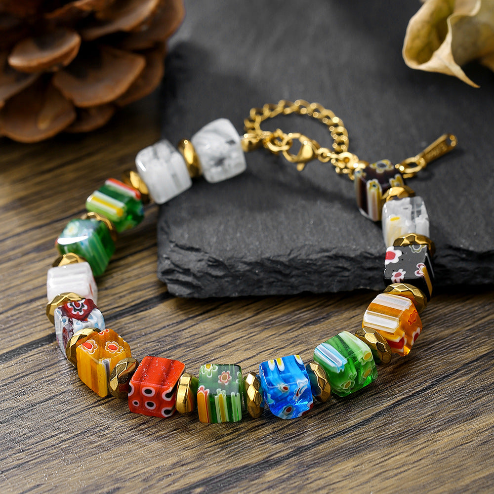 Wholesale flower glass beads bracelet