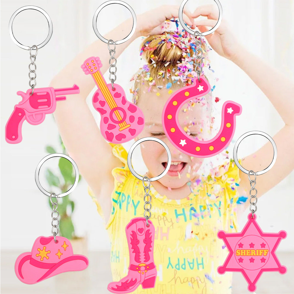 Wholesale Random 20pcs Cartoon Pink Western Denim PVC Keychain