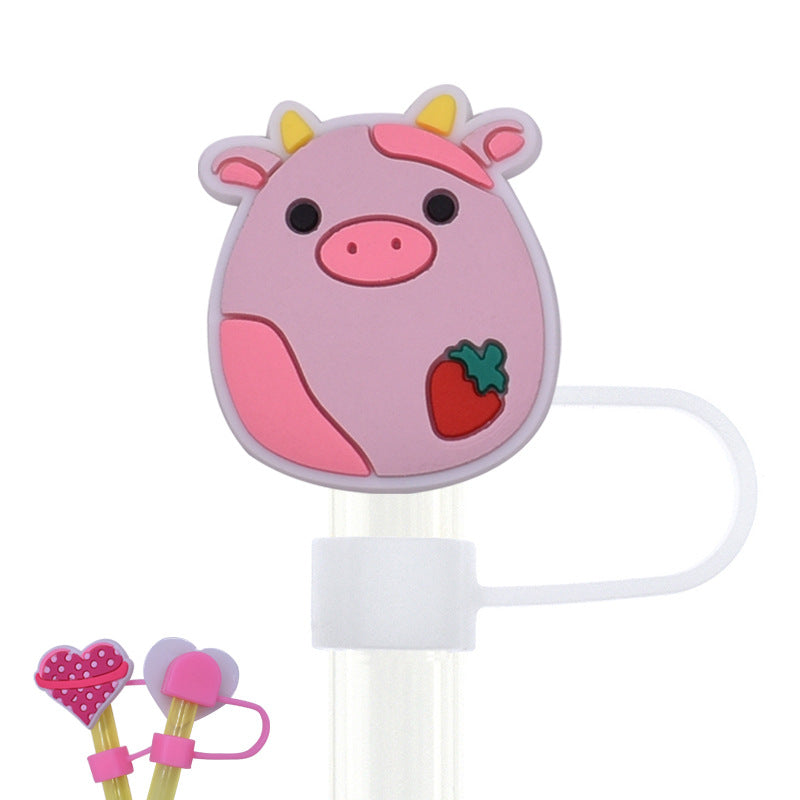 Wholesale Random 100pcs Cartoon Cute Pig Straw Cover 10MM Straw Tube Cap