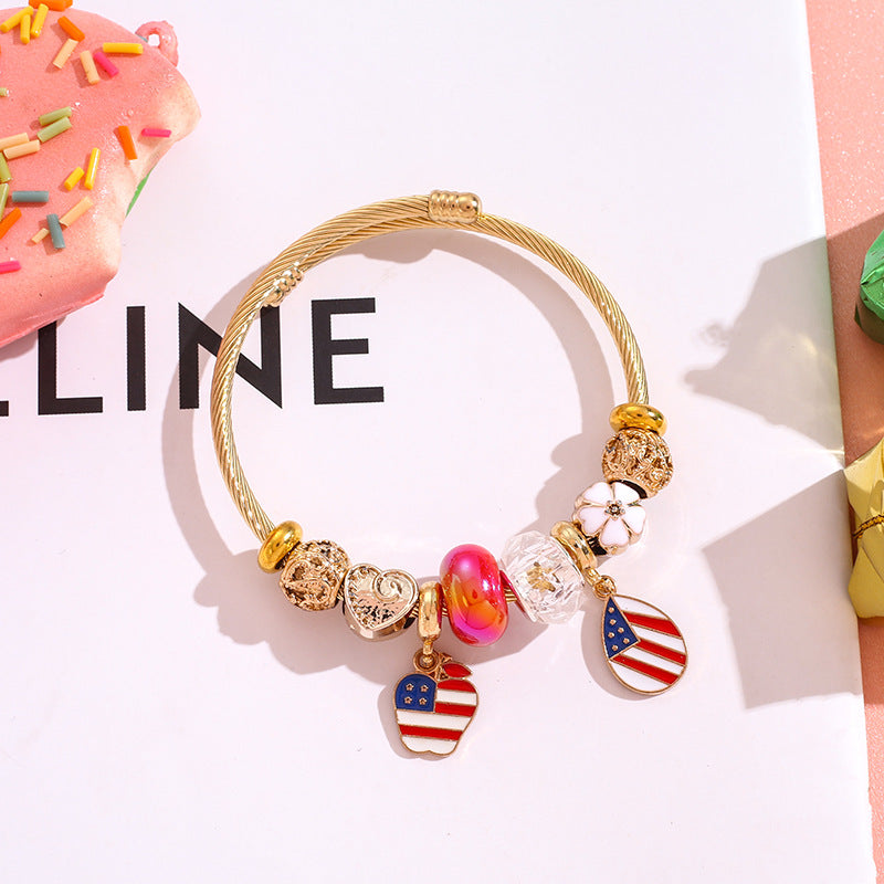 Wholesale American Independence Day Butterfly Hot Air Balloon Beaded Stainless Steel Bracelet ACC-BT-QingLian005