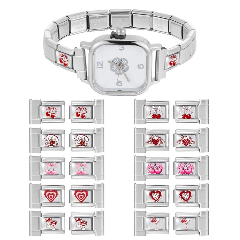 Wholesale 9mm Italian Charm Starter Bracelets DIY Heart Cherry Stainless Steel Composable Bracelet