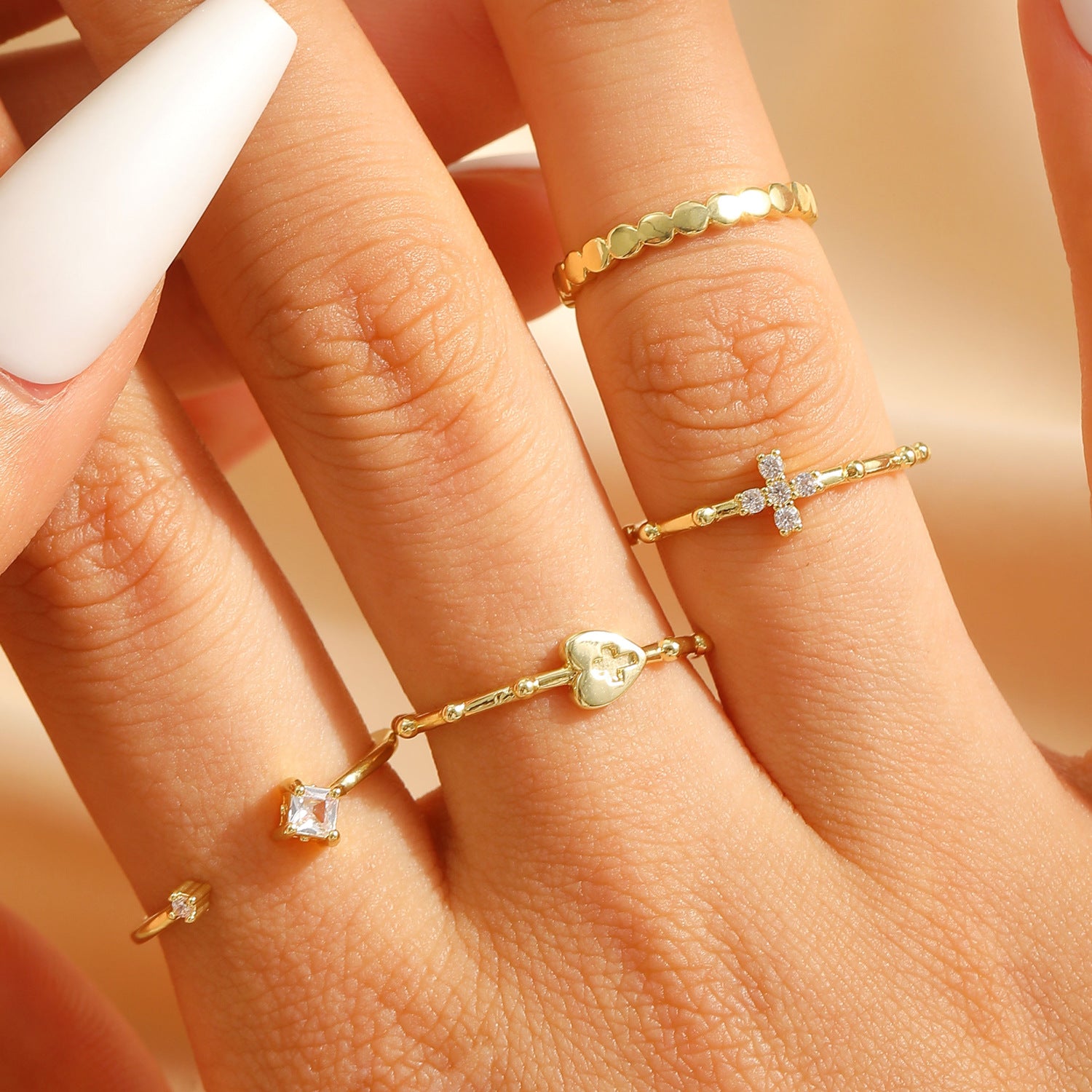 Wholesale Copper-plated man-made pearl wave design open ring set