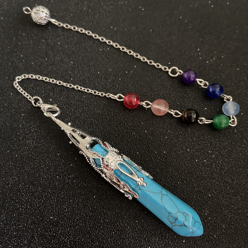 Wholesale Stone Pendant Natural Hexagonal Column Pendulum Raw Stone Seven Color Beads Crystal Necklaces ACC-NE-XingYue003