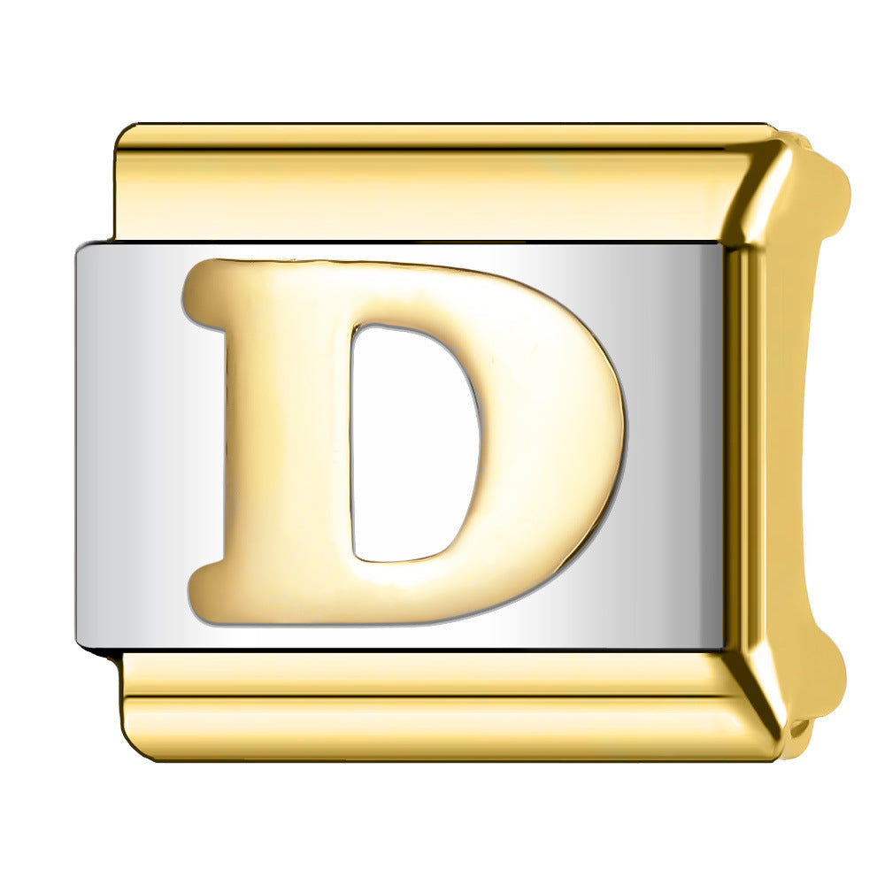 Wholesale  Italian Charm Bracelet 9mm DIY English Edge Gold Letter Series  Creative Stainless Steel Composable Bracelet