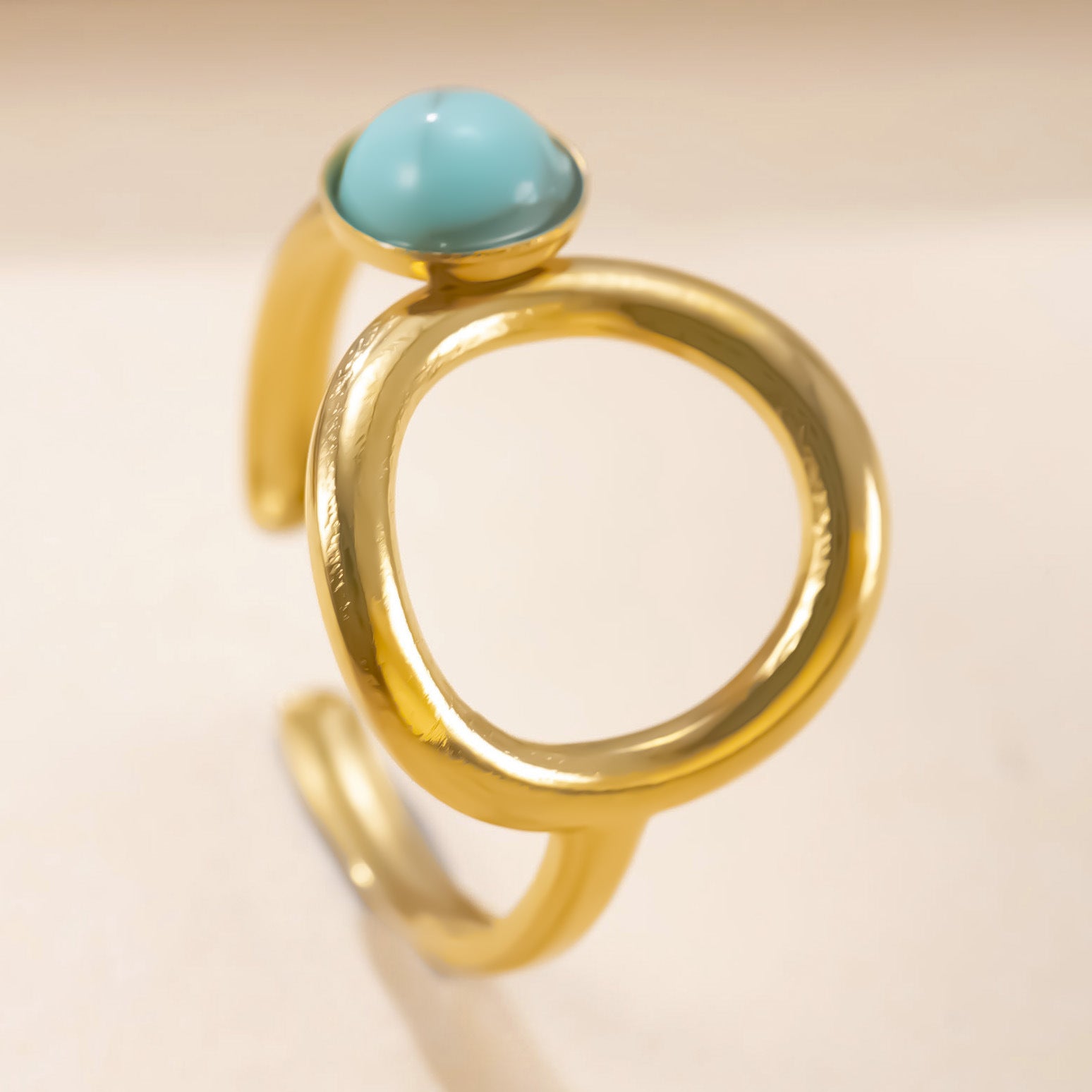 Wholesale Vintage Bohemian Open Stainless Steel Ring with Turquoise Inlay Jewelry Accessory