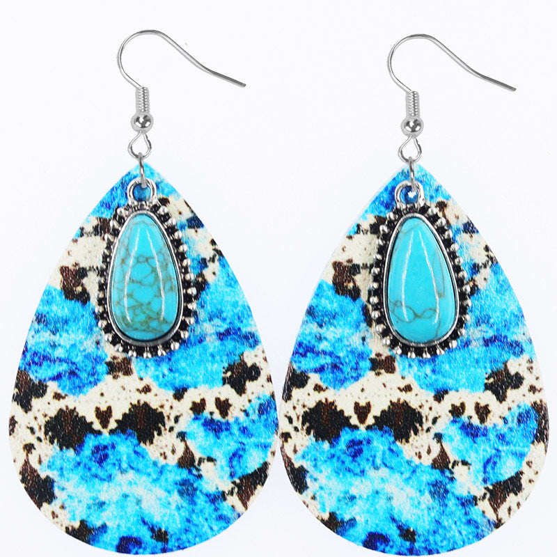 Wholesale Western Denim style Aztec wind drop-shaped leather earrings