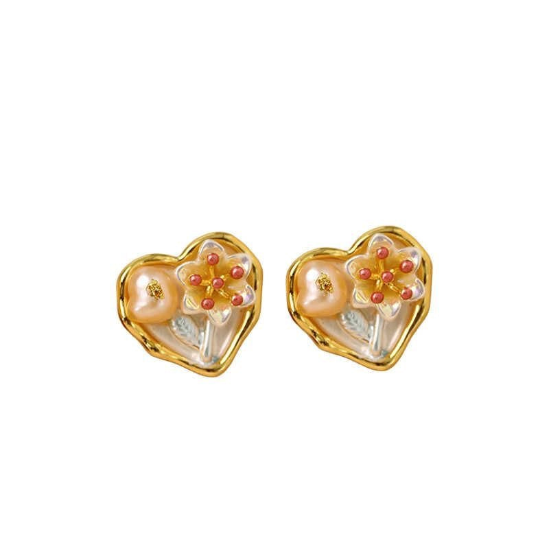 Wholesale Pearl Love Heart Oil Painting Earrings