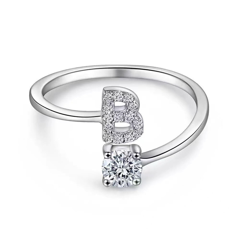 Wholesale Chic Adjustable Letter Ring For Women 26 English Letters Zinc Alloy Electroplated Jewelry Accessory Boutique Resale