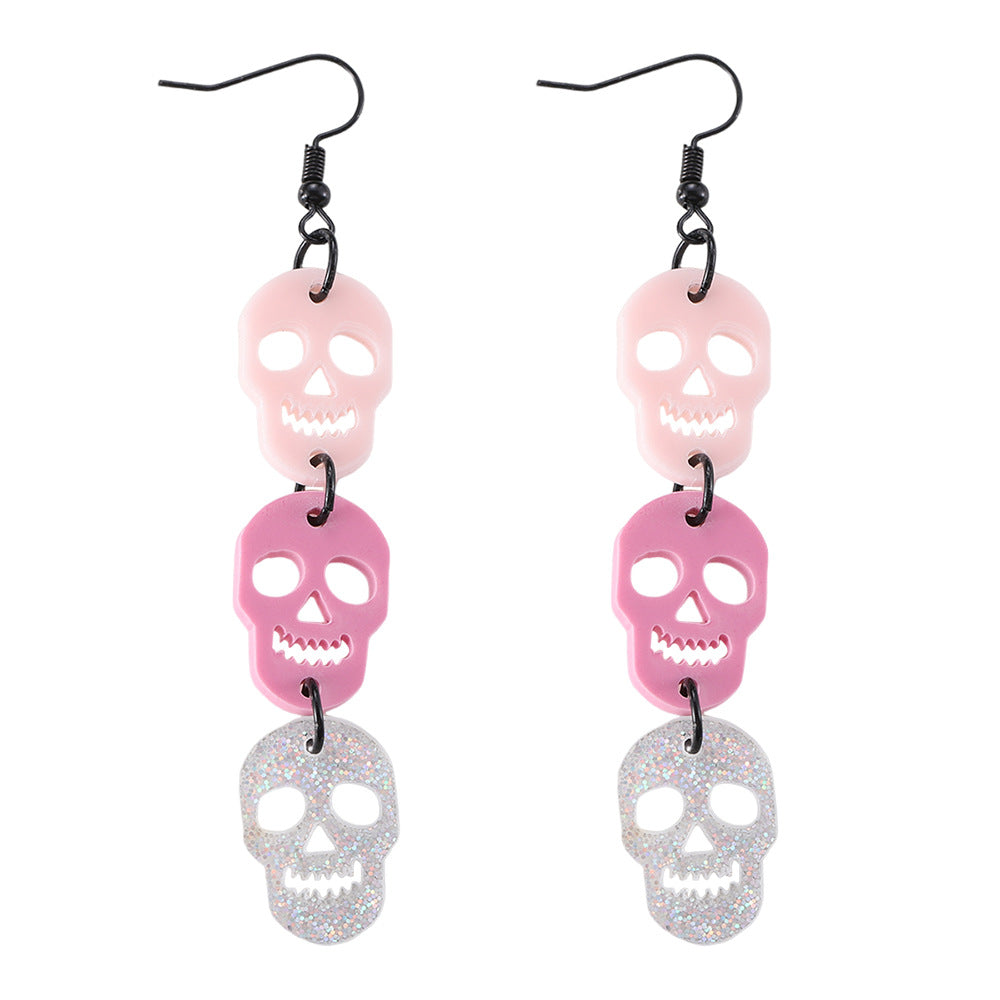 Wholesale Halloween Skull Sequin Triple Stitching Acrylic Earrings ACC-ES-ChuLian070