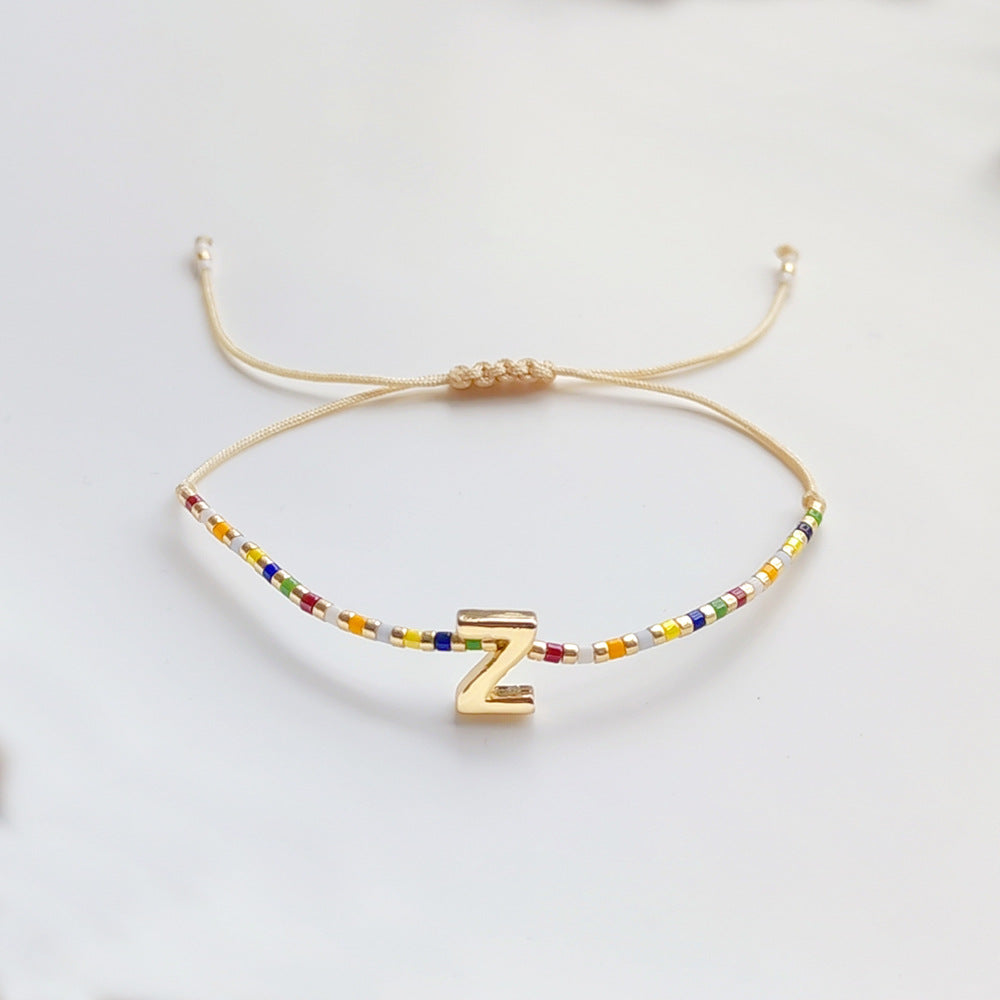Wholesale Diy Beaded Woven Colorful Miyuki Rice Beads Beaded Alphabet Bracelet ACC-BT-Qiqi019