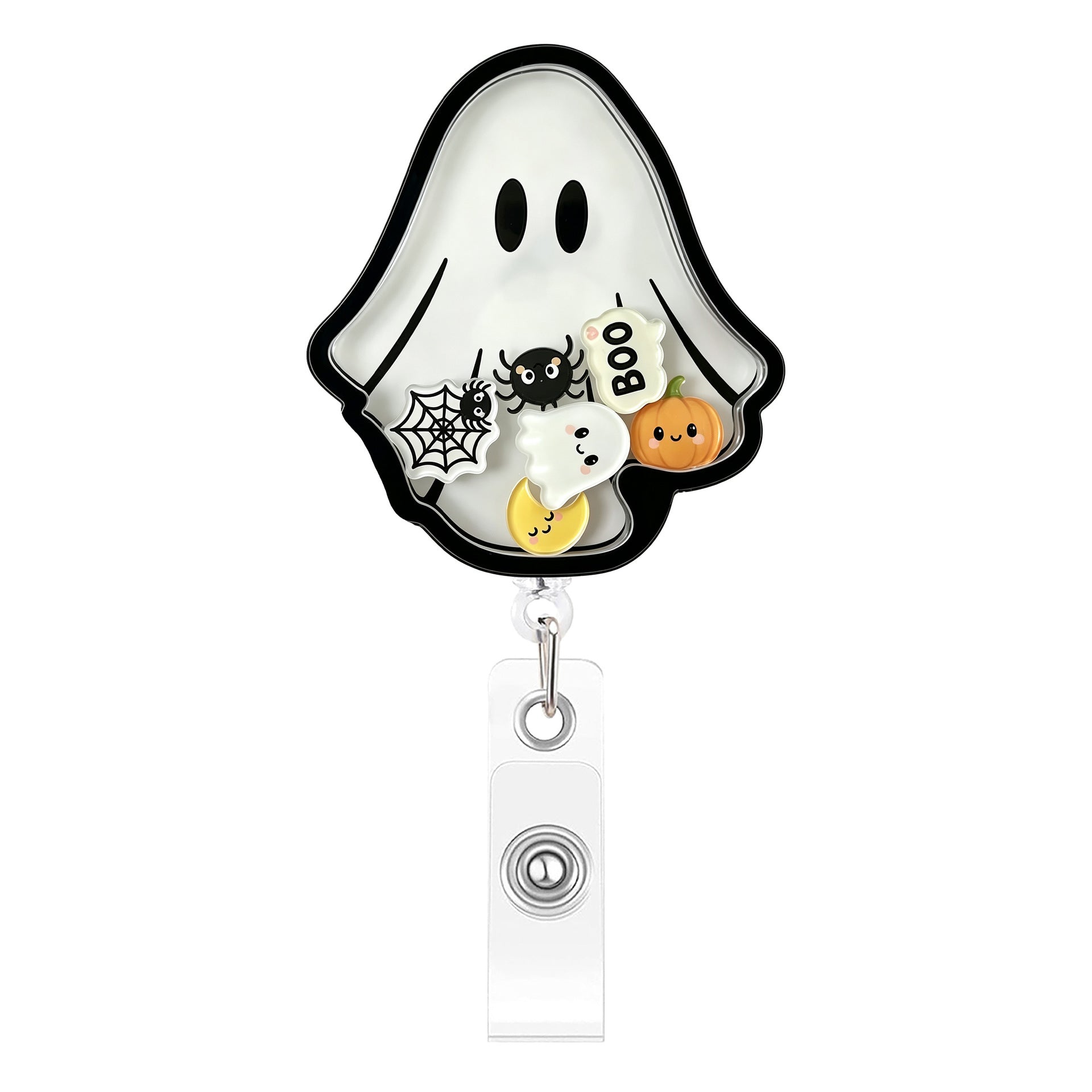 Wholesale Shake-Shake  Acrylic Ghost Pumpkin Easy-Pull Buckle Cute Telescopic ID Holder Decompression Decoration Badge Holder